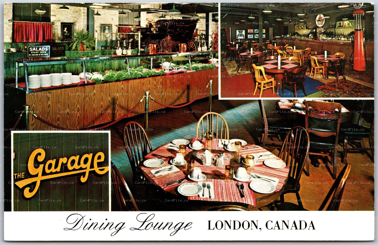 Postcard London Ontario Dual Views The Garage Cadillac Court Tin Lizzie Lounge