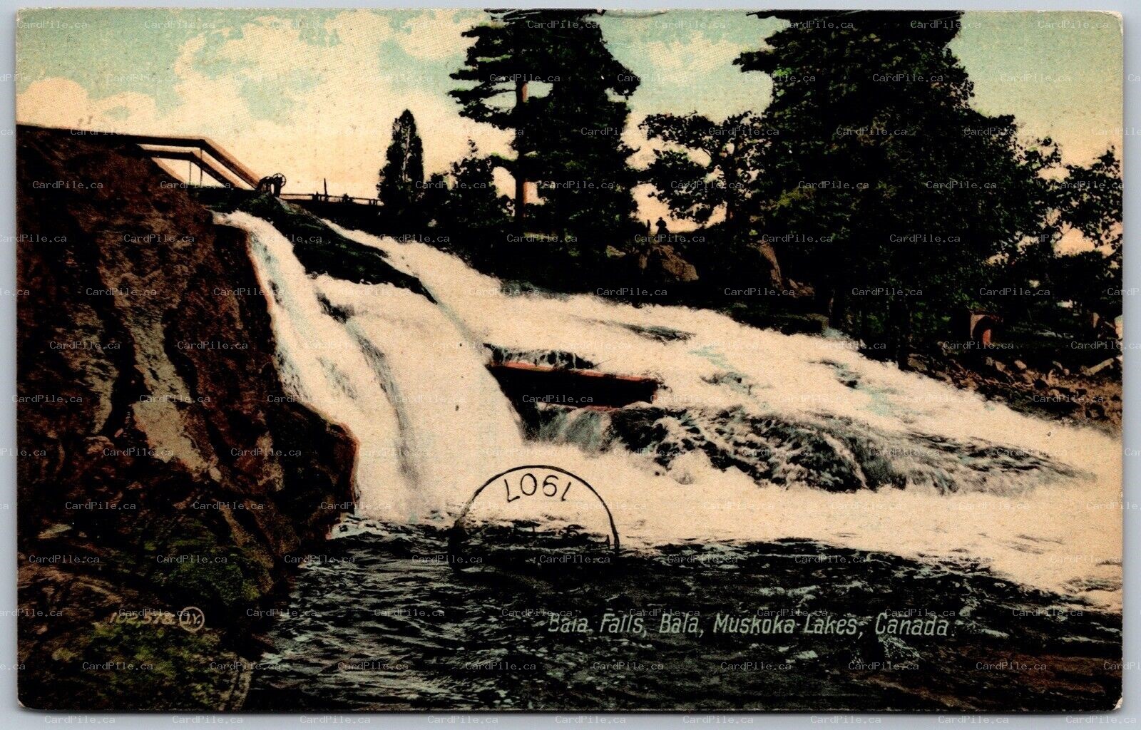 Postcard Bala Ontario c1907 Bala Falls Muskoka Split Ring Cancels Humber Bay