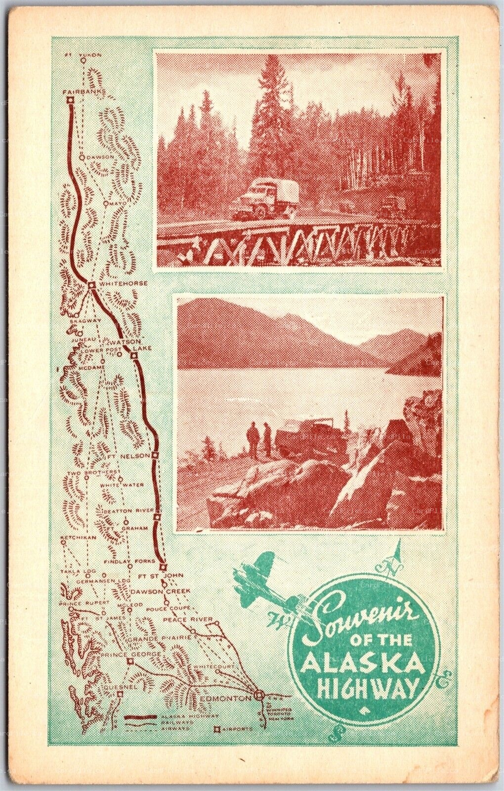Postcard c1940s Souvenir of the Alaska Highway Multi Views Map