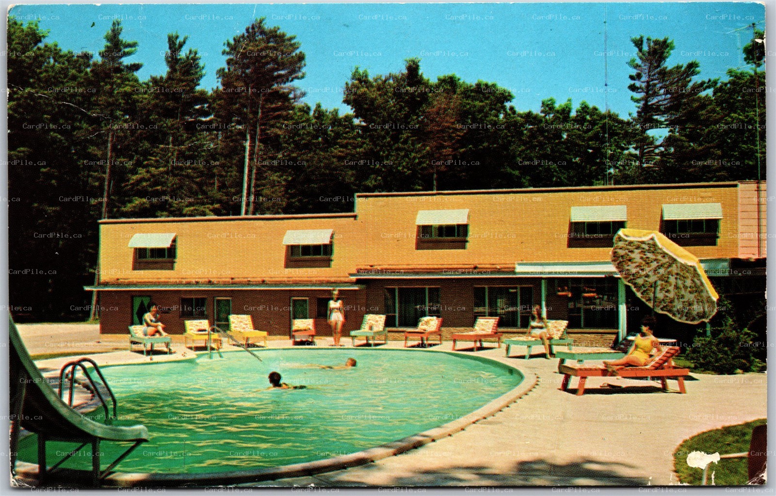 Postcard Grand Bend Ontario c1960s Green Forest Motor Hotel Swimming Pool
