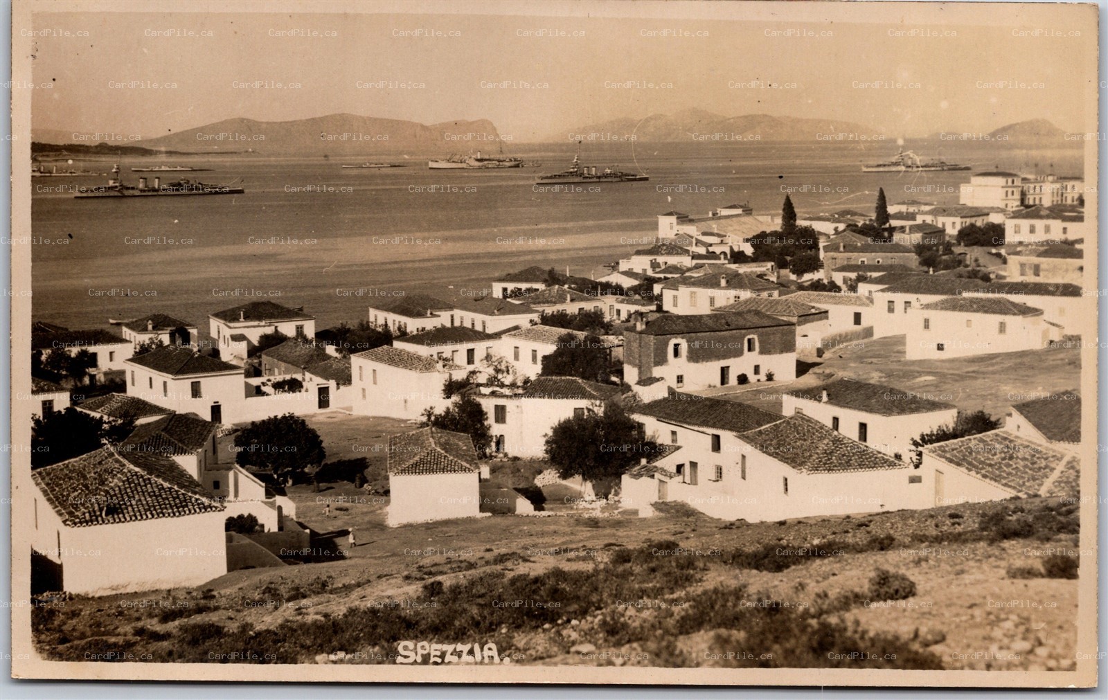 Postcard RPPC c1920s Spezia Italy Naval Warships in the Bay