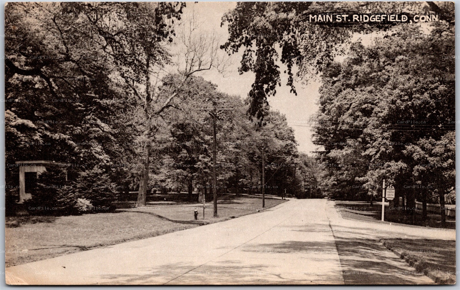 Postcard Ridgefield Connecticut c1950s Main Street Fairfield County 