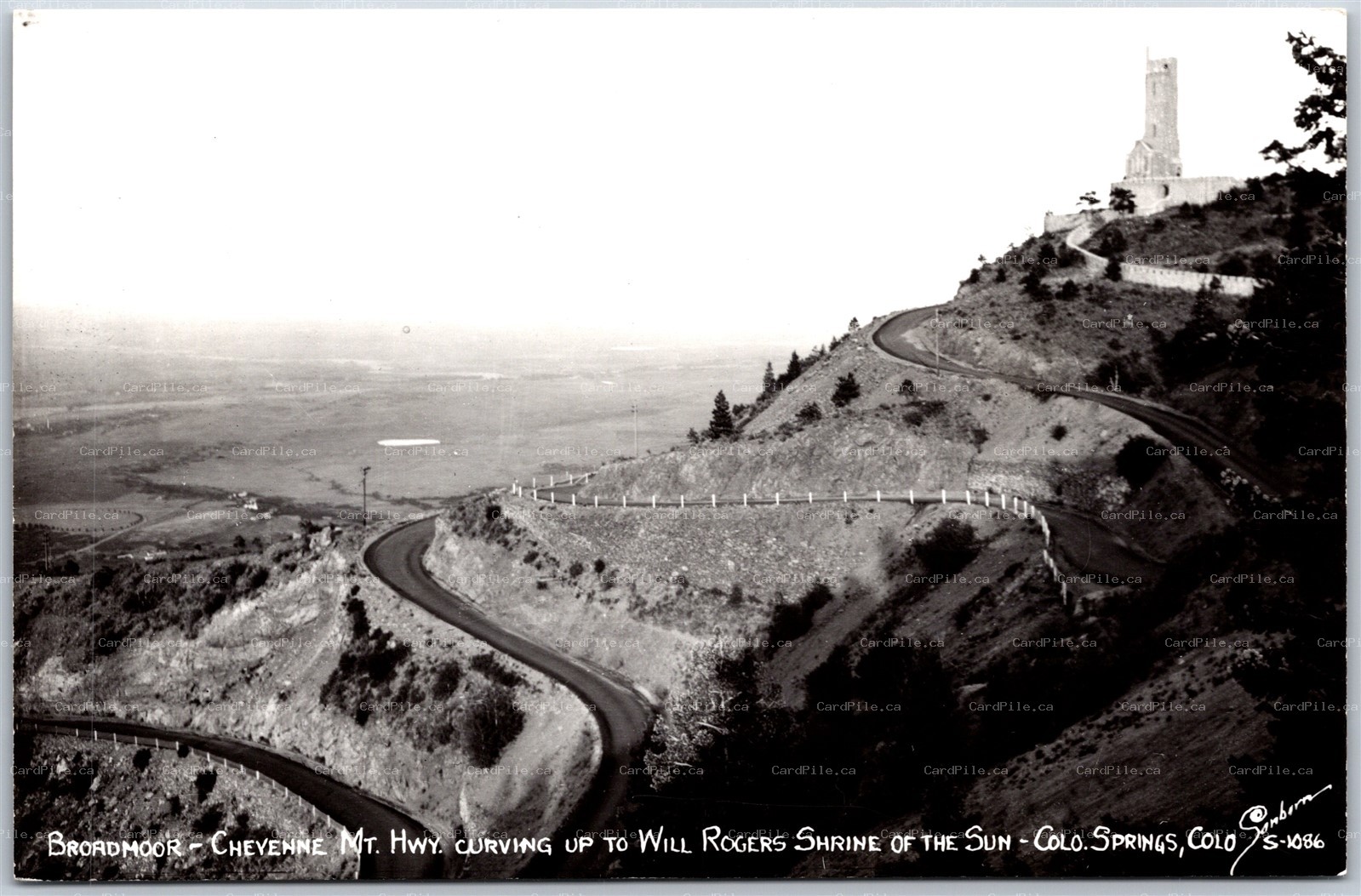 RPPC c1940s Colorado Springs Broadmoor Cheyenne Mt. Hwy to Will Rogers Shrine