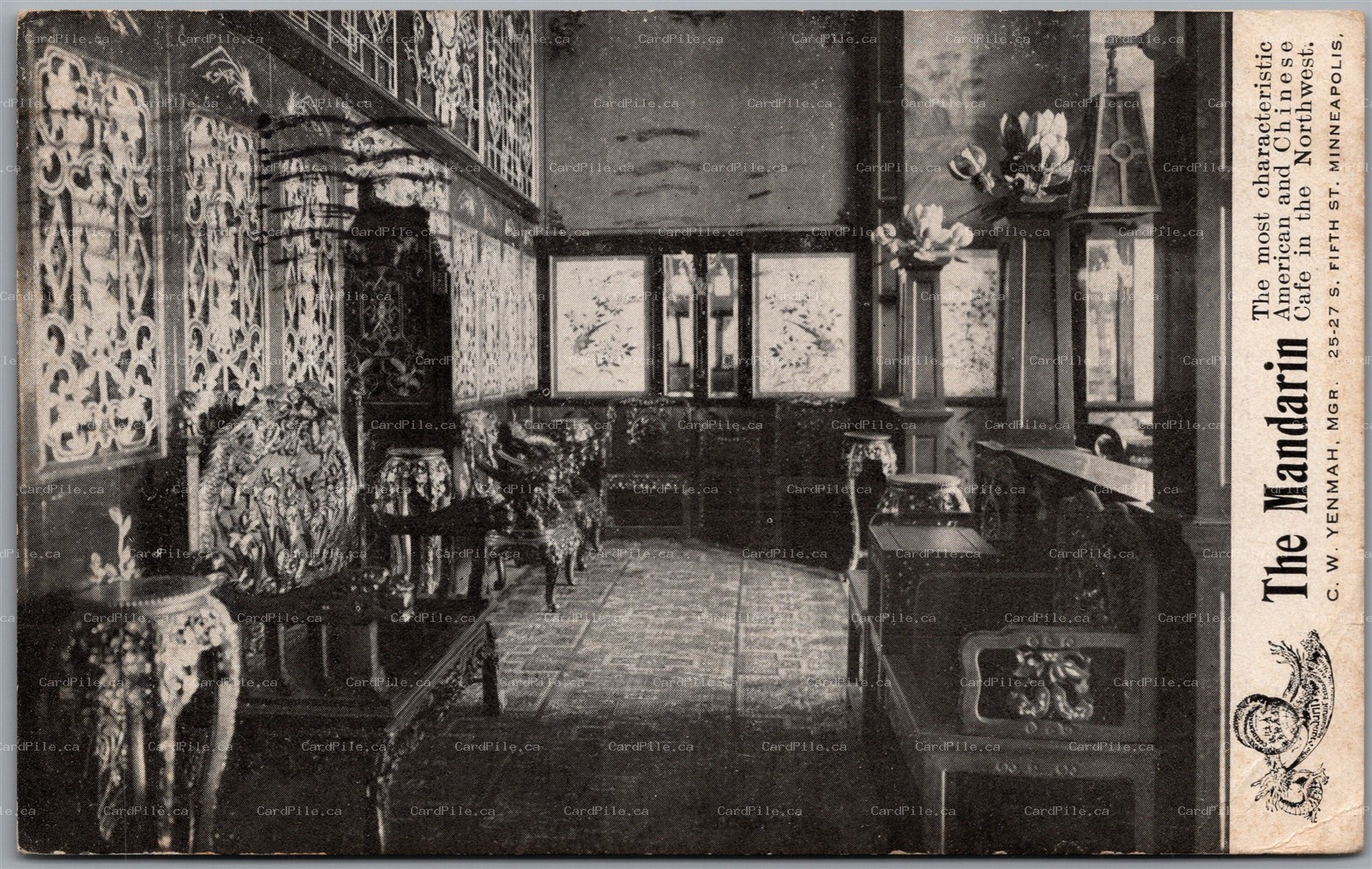 Postcard Minneapolis Minnesota c1909 The Mandarin Chinese Cafe Interior View