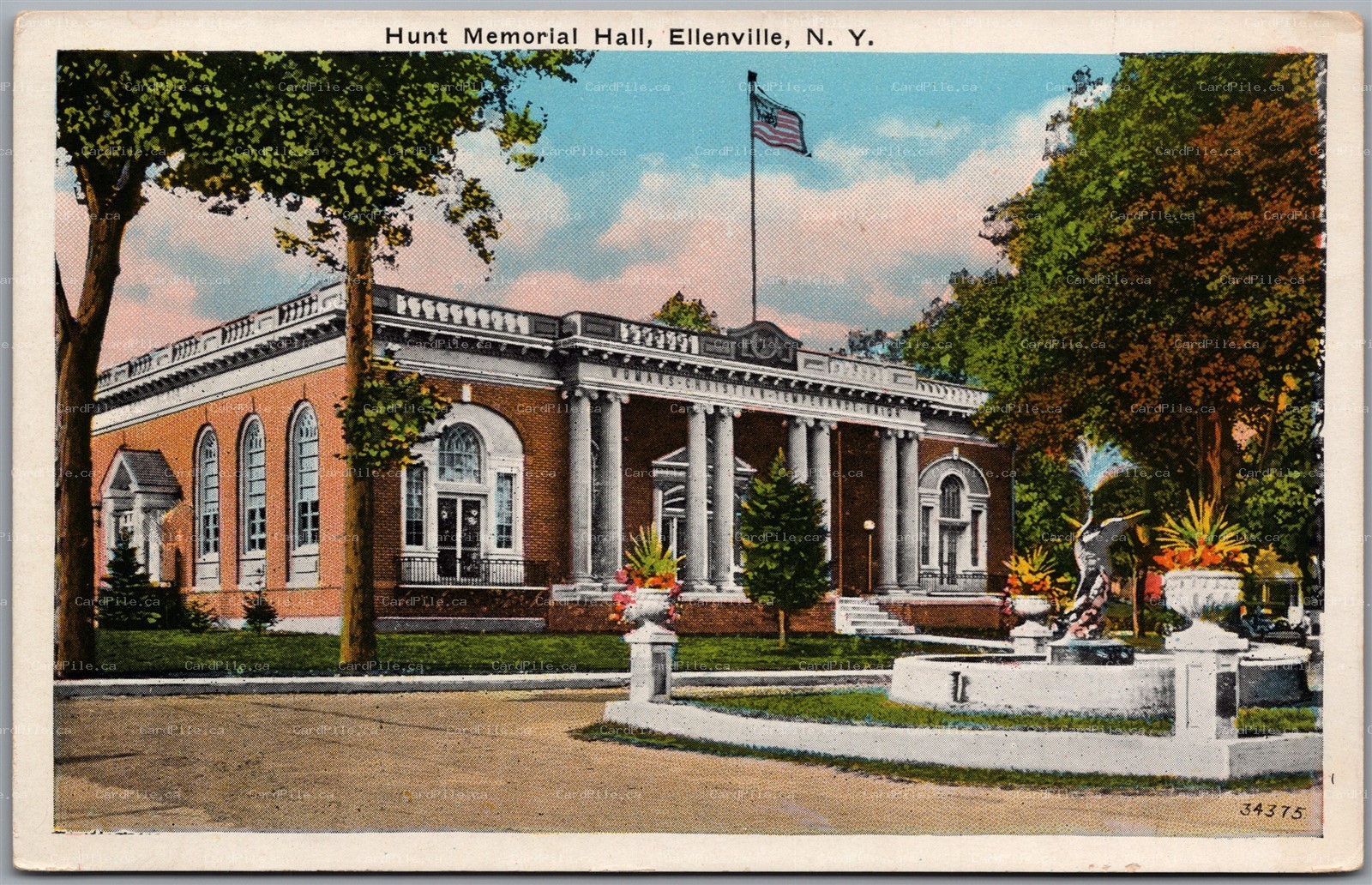 Postcard Ellenville New York c1920s Hunt Memorial Hall Ulster County
