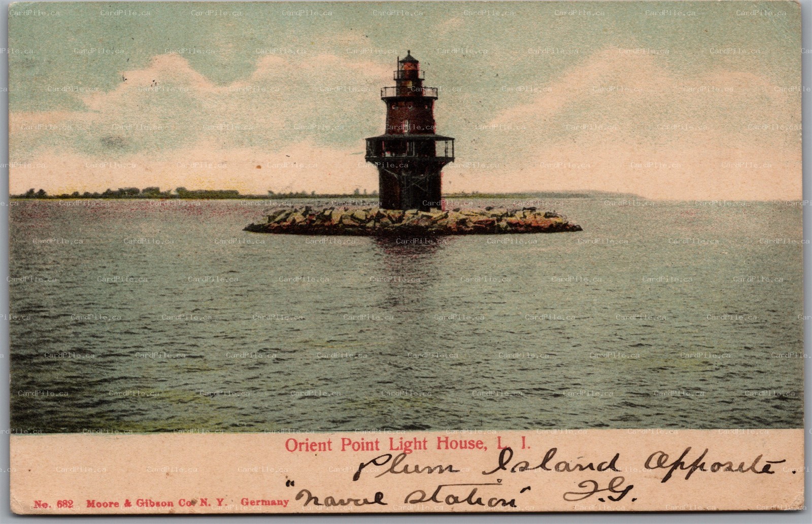 Postcard Long Island New York c1905 Orient Point Lighthouse by Moore & Gibson