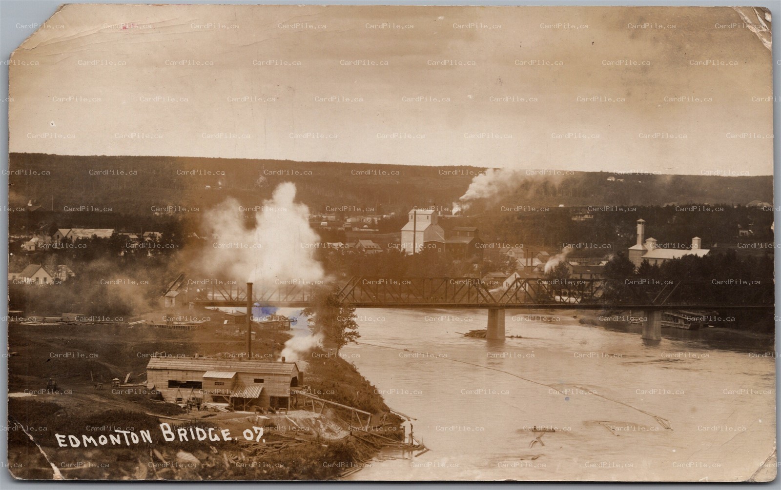 RPPC c1910s Edmonton Alberta Birds Eye View Bridge Elevators River Mills *as is*