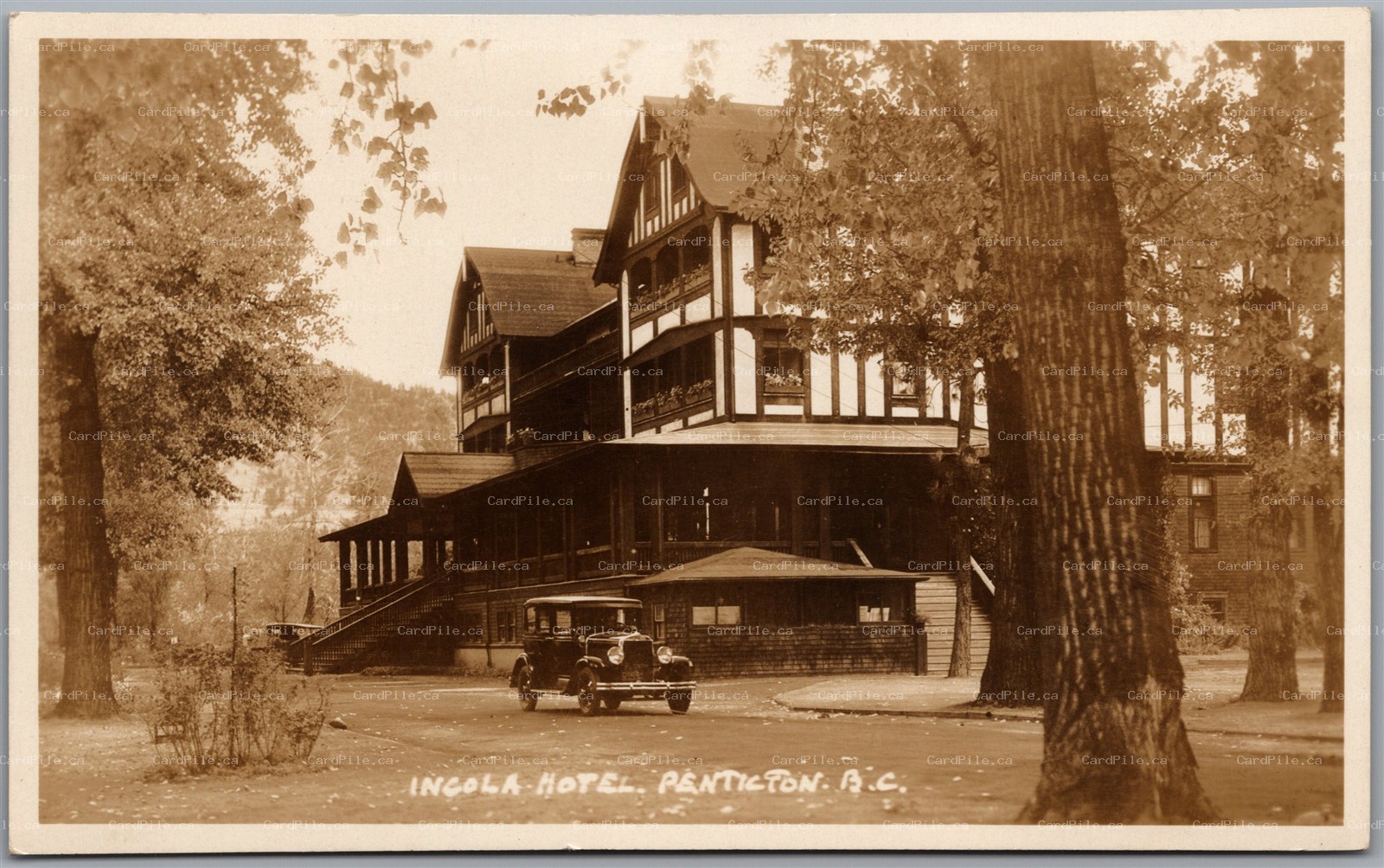 Postcard RPPC Penticton British Columbia Incola Hotel Old Car by Stocks Photo