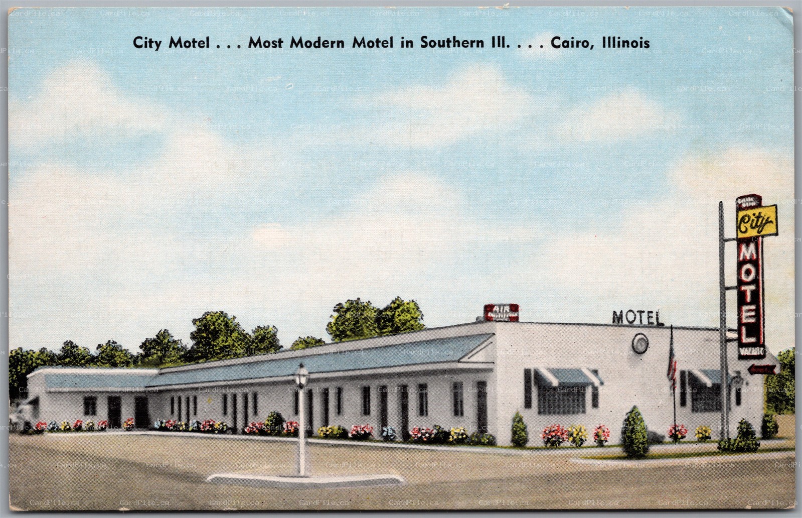 Postcard Cairo Illinois c1940s City Motel U.S. Route 51 Alexander County