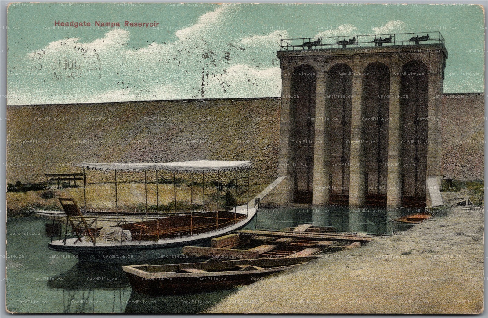 Postcard Nampa Idaho 1913 Headgate Reservoir Dam Boats Canyon County by J. Forch