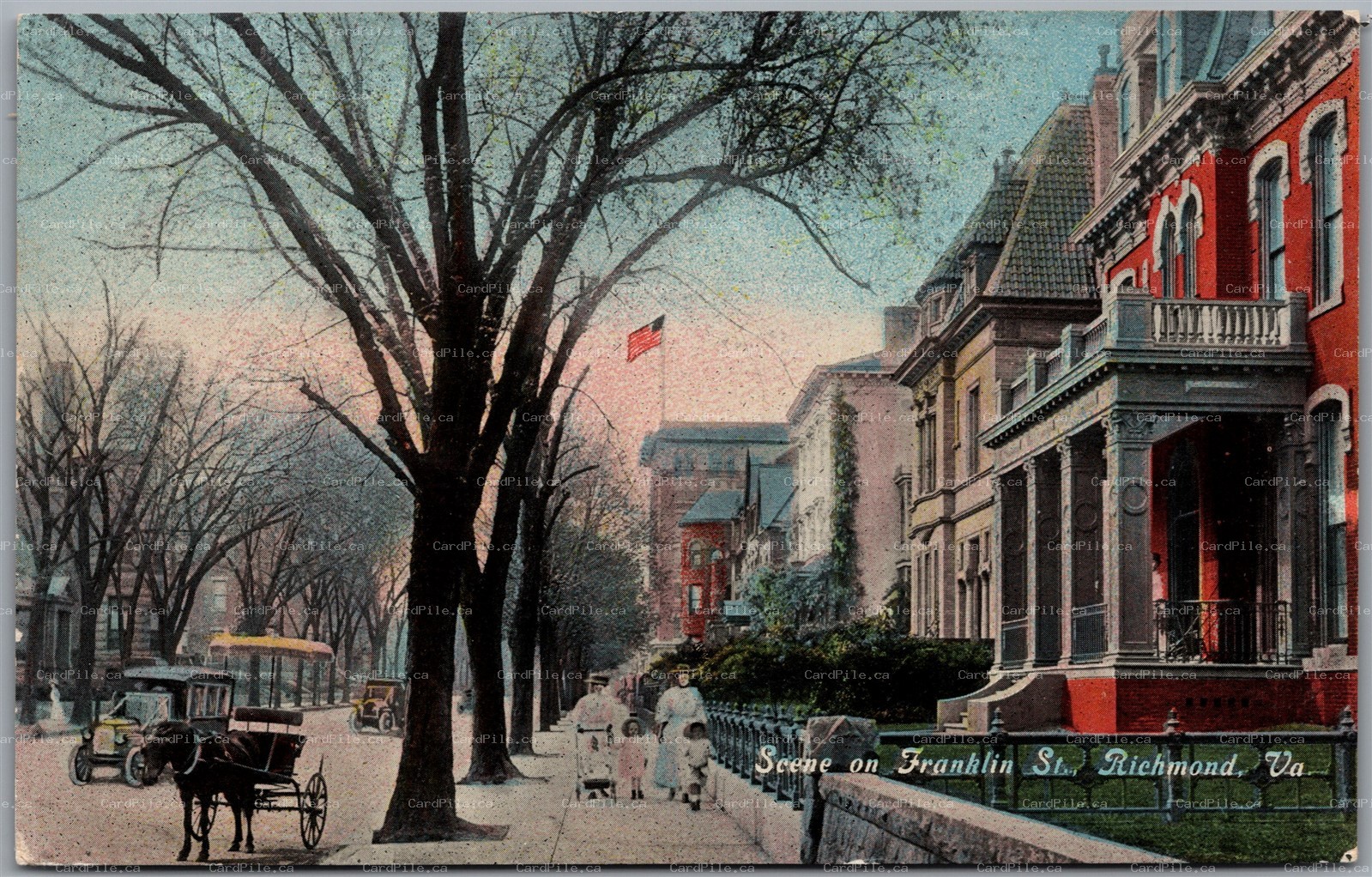 Postcard Richmond Virginia c1910s Scene on Franklin Street Residences