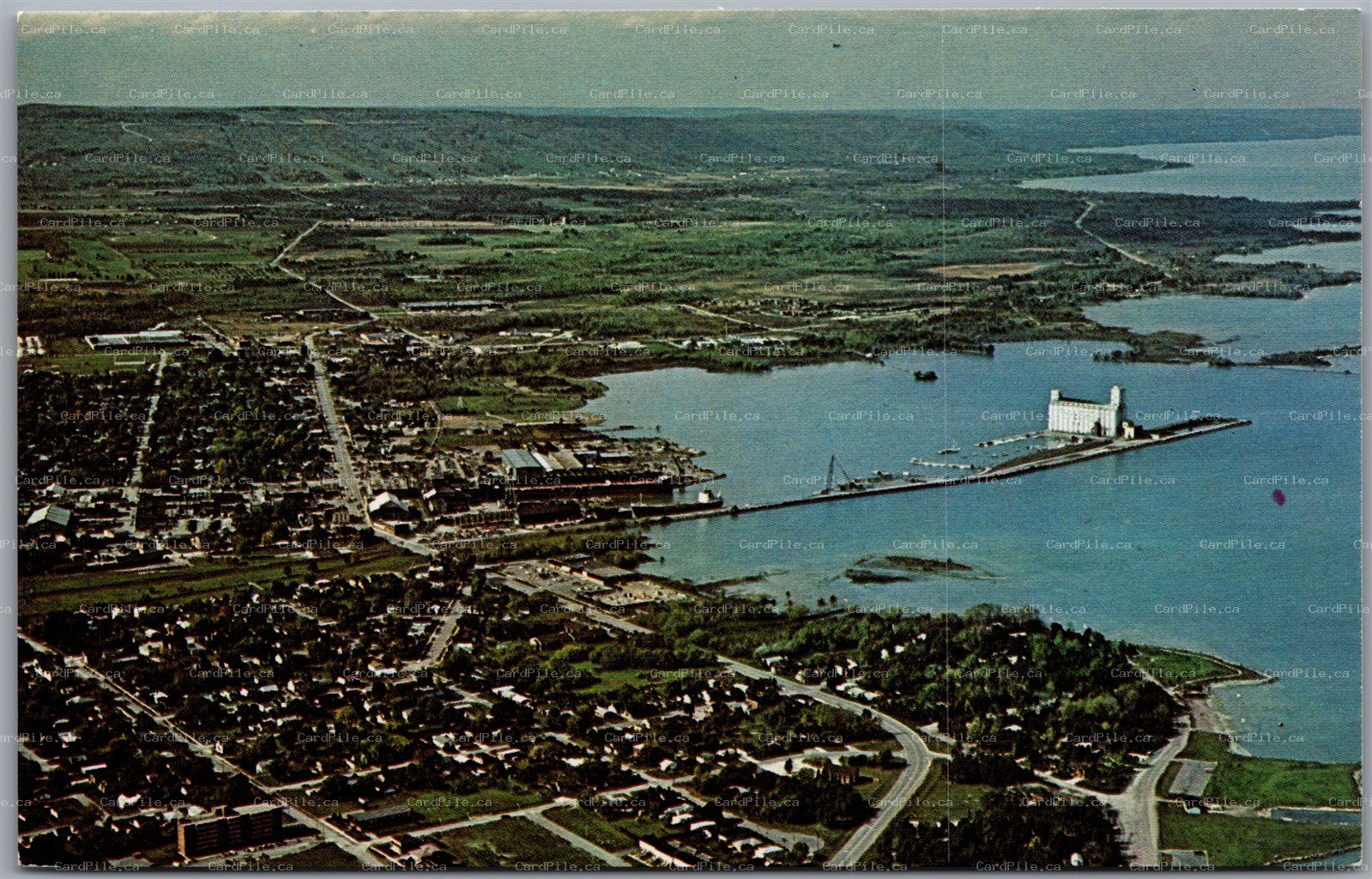 Postcard Collingwood Ontario c1970s Aerial View Harbour Elevators Blue Mountain