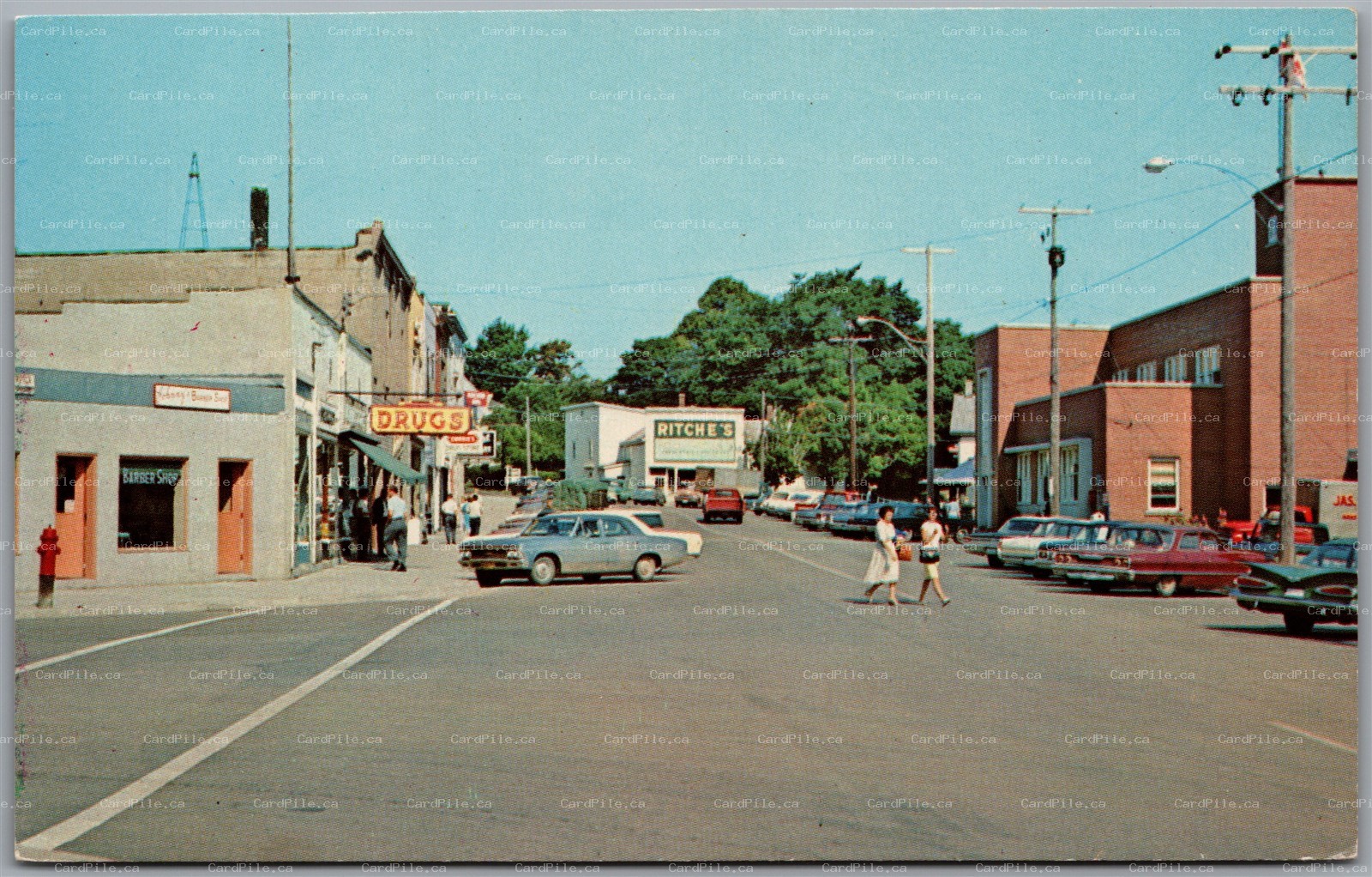 Postcard Manitoulin Island Ontario Water Street and Business Centre Shops Cars