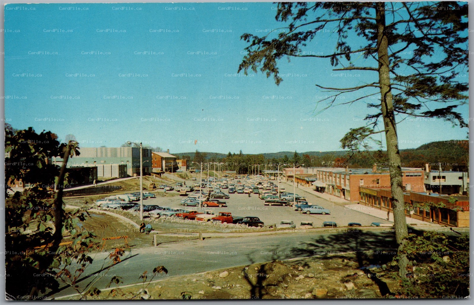 Postcard Elliot Lake Ontario Business Section Old Cars Shops Algoma District