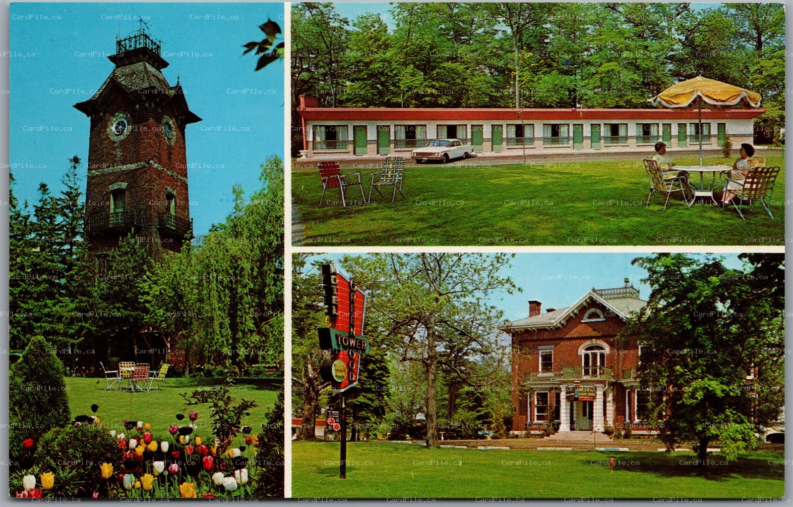 Postcard Port Hope Ontario Greenwood Tower Motels and Lodge Tower Multi View