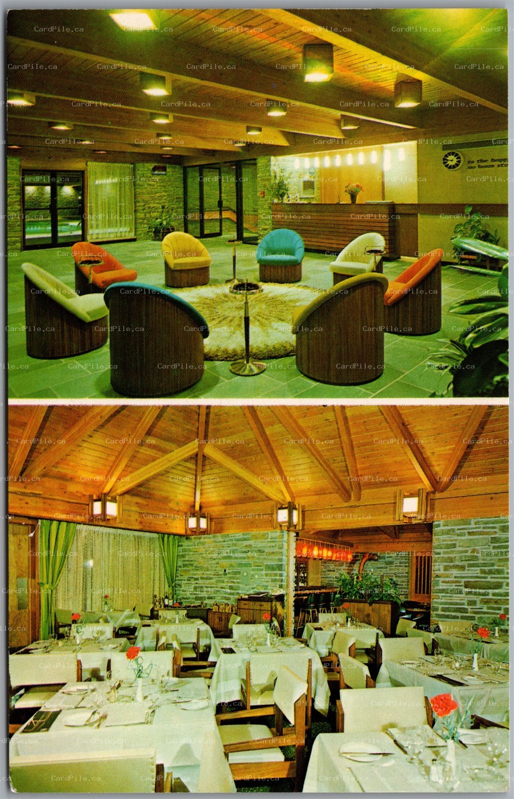 Postcard Toronto Ontario Valhalla Inn Hwy 427 Burnhamthorpe Interior Dual View