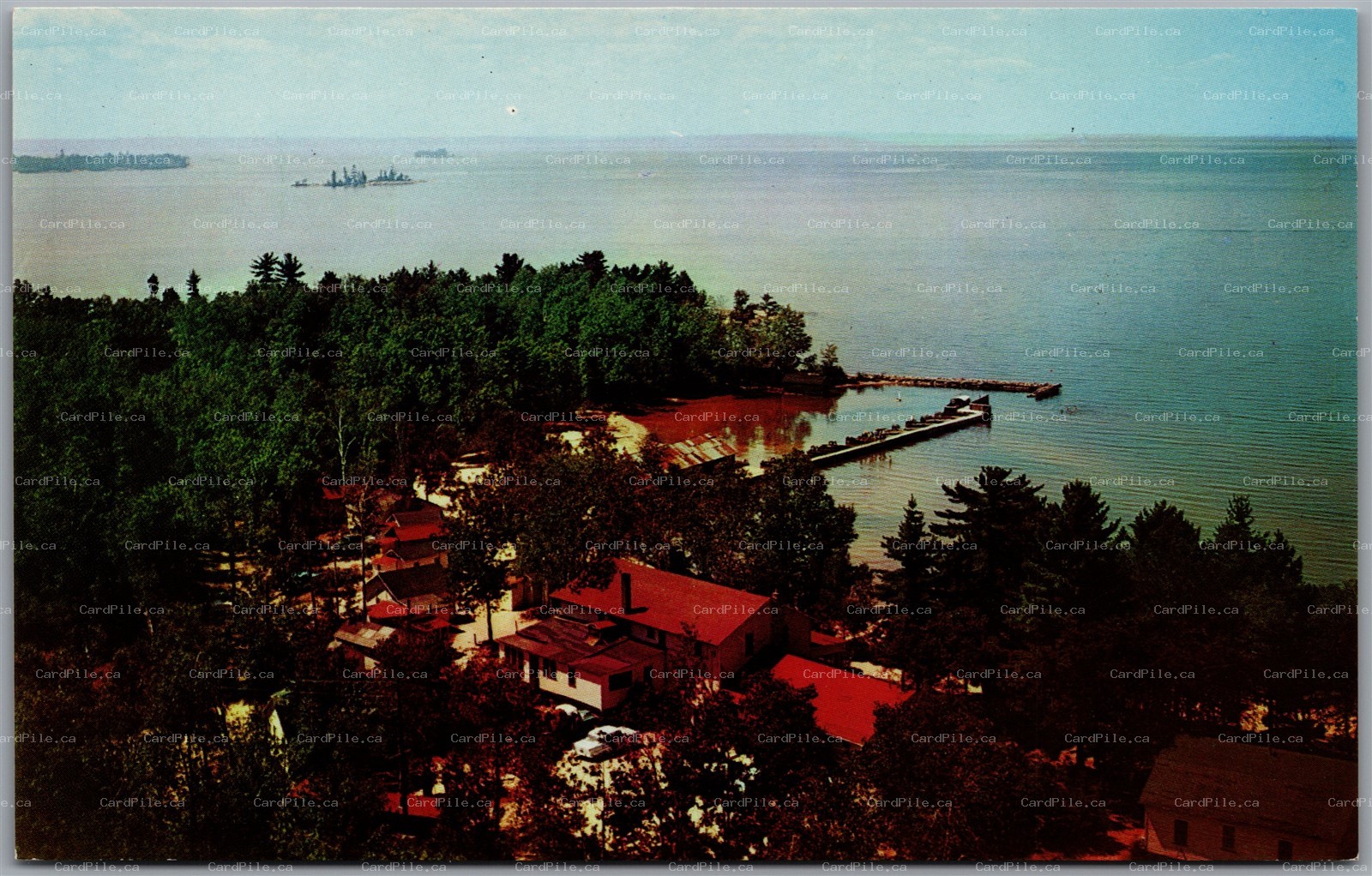 Postcard Callander Ontario Aerial View Waltonian Inn Main Lodge Lake Nipissing