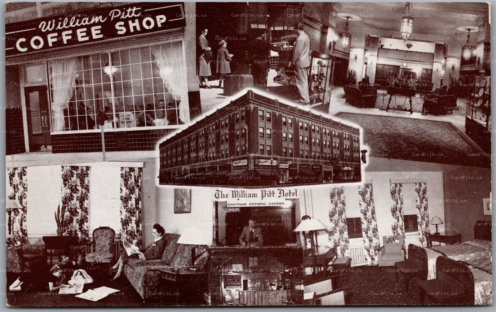 Postcard Chatham Ontario c1950s William Pitt Hotel Multi View Advertisement