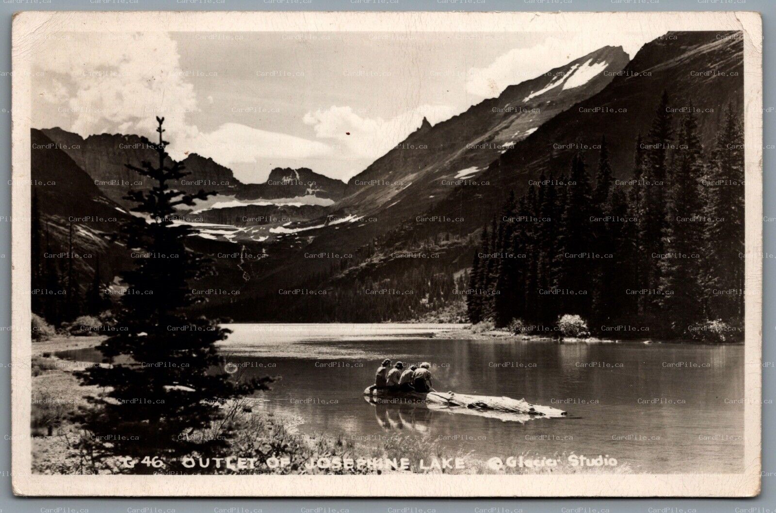Postcard RPPC c1940s Glacier National Park MT Josephine Lake Four Girls on Log