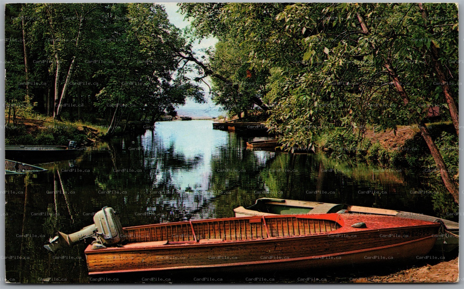 Postcard North Bay Ontario c1969 Park's Creek Lakeshore Drive Cedar Strip Boat