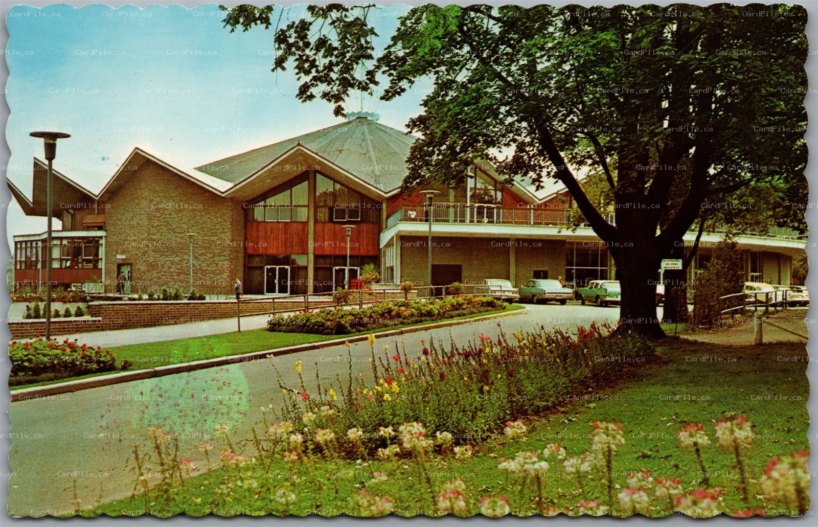 Postcard Stratford Ontario Main Entrance to Festival Theatre Cars Perth County