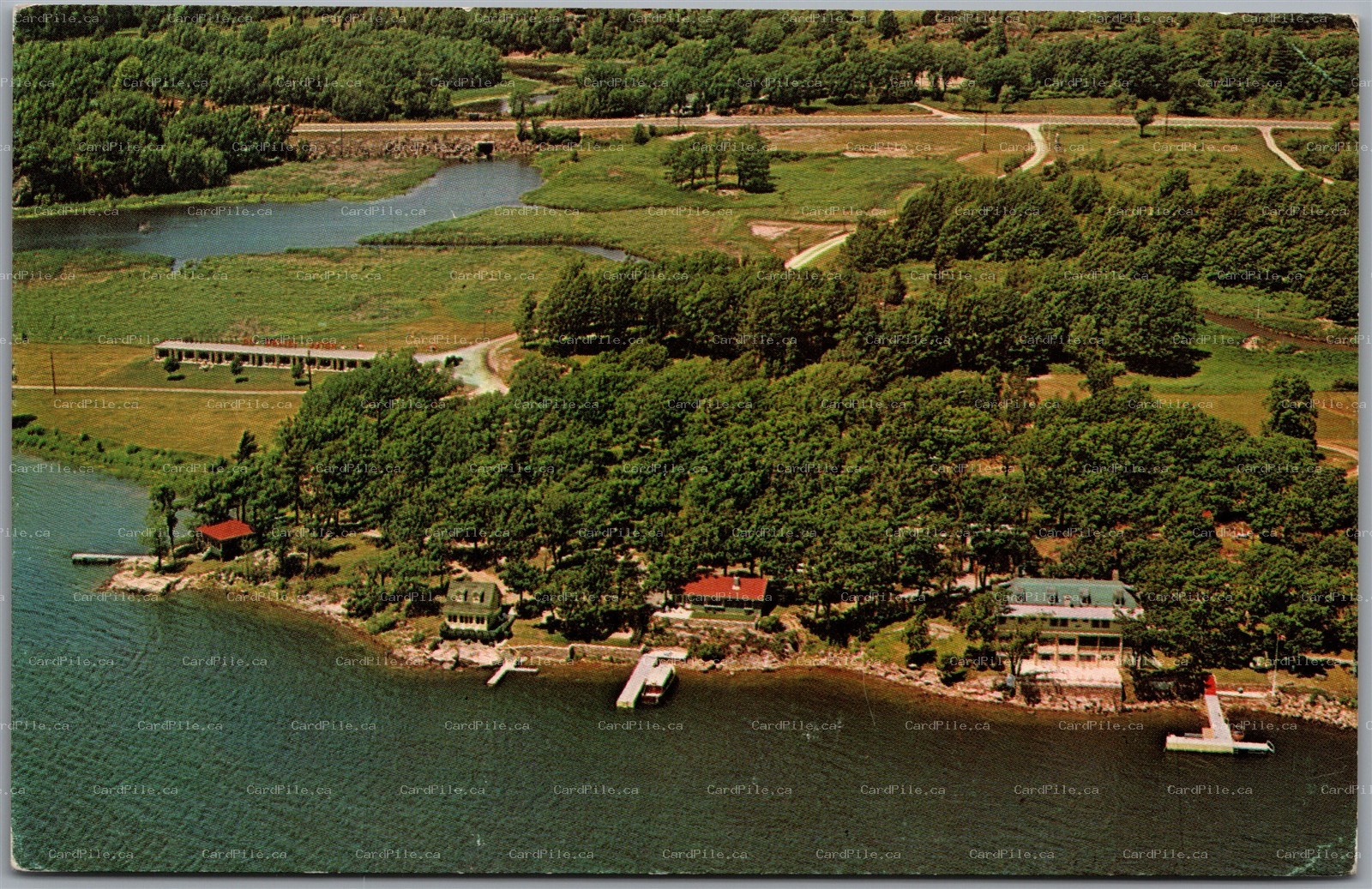 Postcard Lansdowne Ontario Ivy Lea Inn and Motel Island Ho Aerial View
