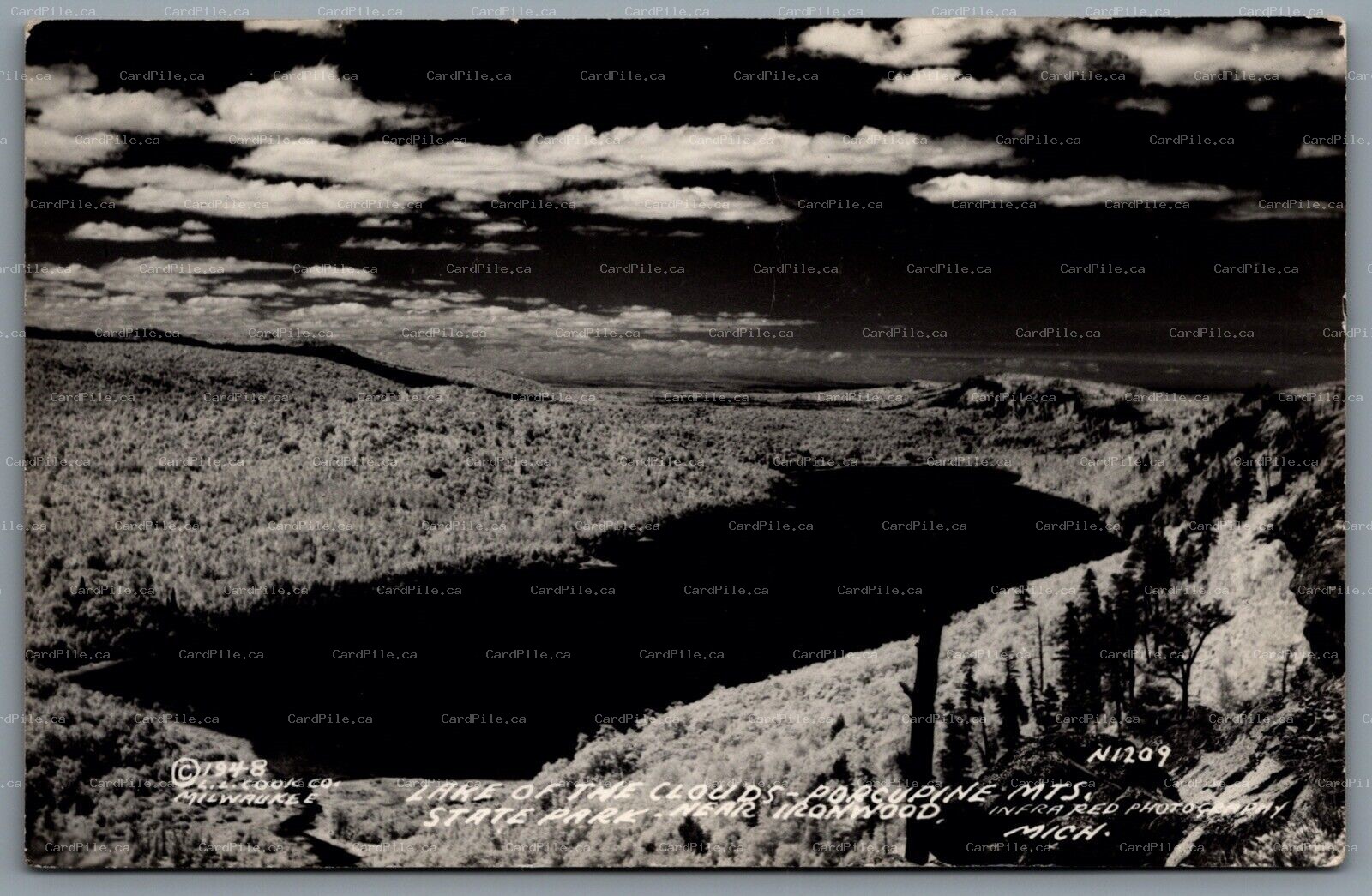Postcard RPPC c1948 Porcupine Mts MI Lake of the Clouds Infrared Photography 