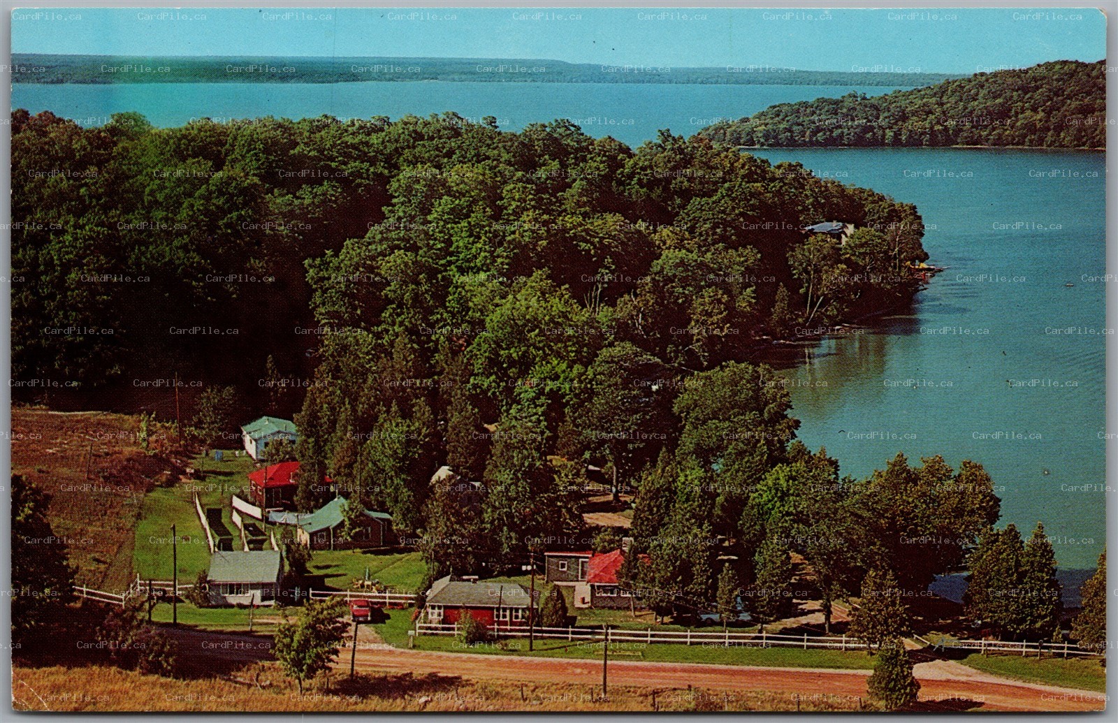 Postcard Mindemoya Manitoulin Island Ontario Cedar Grove Cottages Aerial View