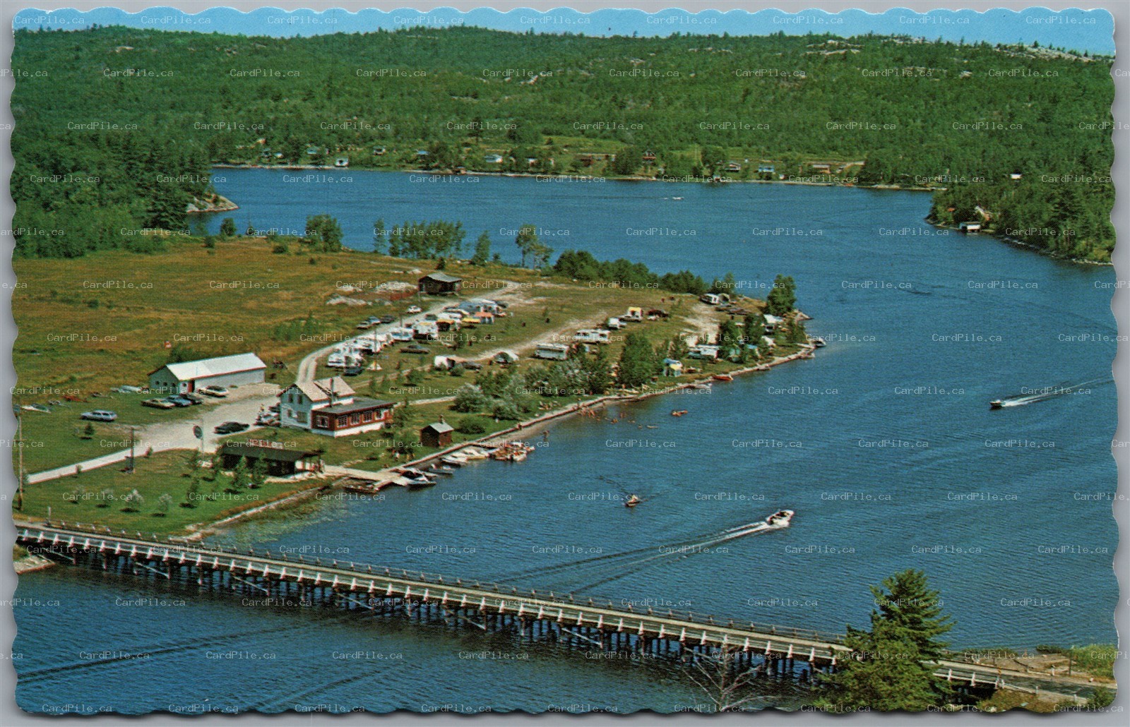 Postcard Rutter Ontario Pat's Tent & Trailer Camp Aerial View Sudbury District