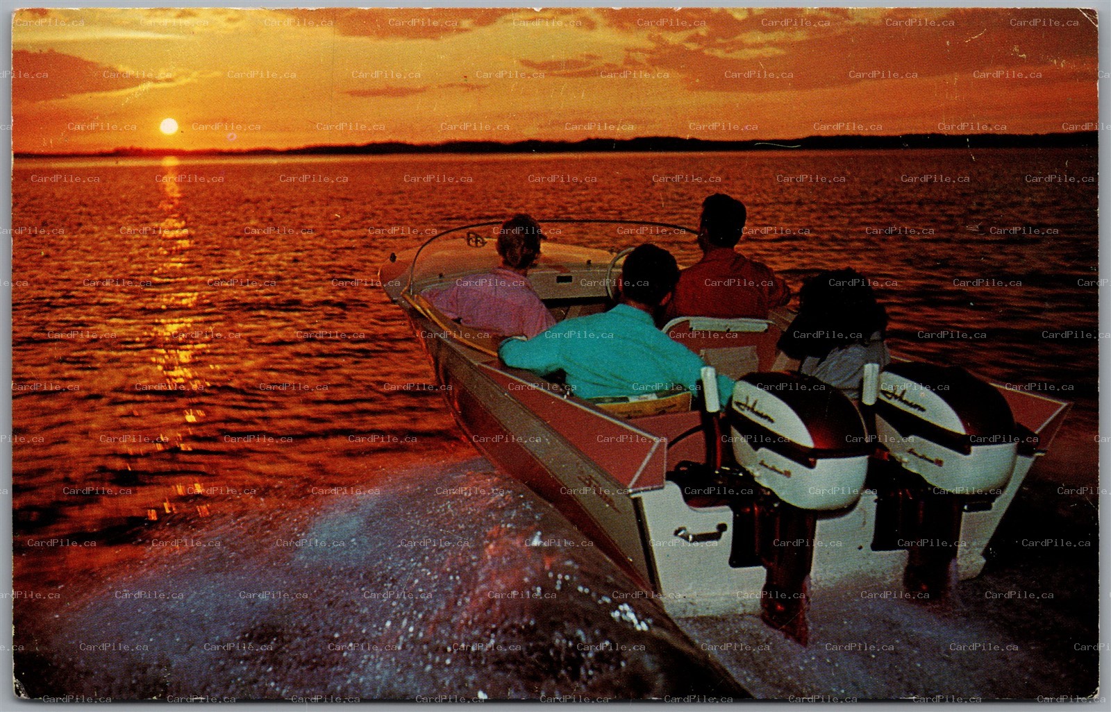 Postcard Greetings from Grand Bend Ontario Lake Huron Boating Johnson Outboard