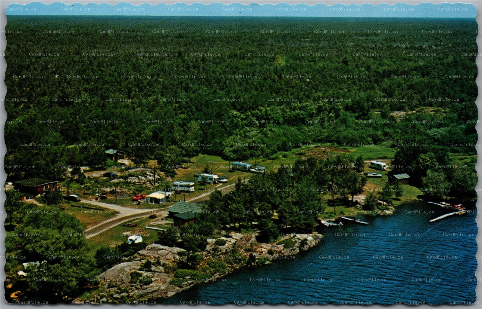 Postcard Britt Ontario Georgian Cottages & Trailer Park Aerial View Jim & Eunice