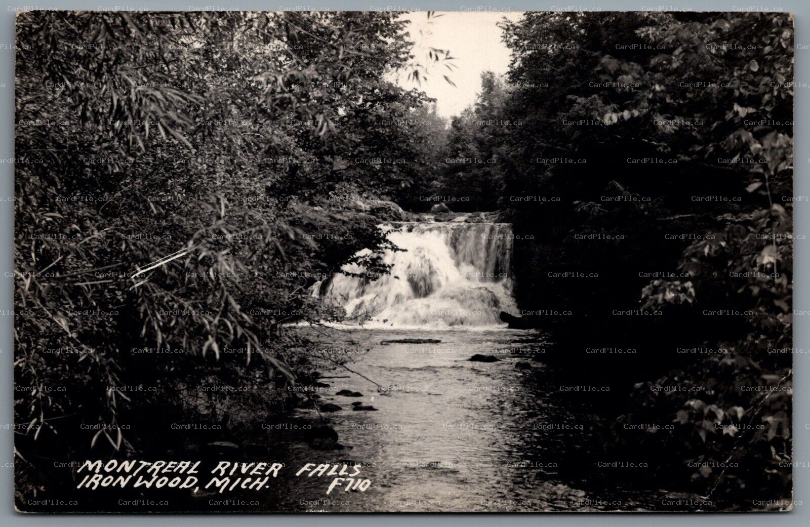 Postcard RPPC c1950s Ironwood MI Montreal River Falls Waterfall