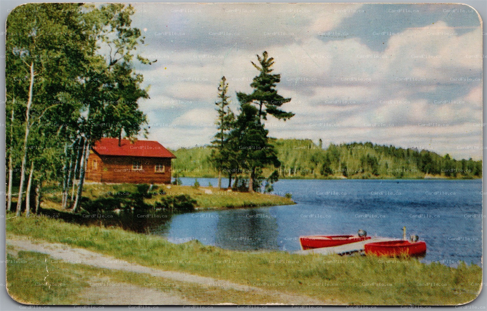 Postcard Huntsville Ontario c1954 Woodland Beauty Scenic View Boats Cabin