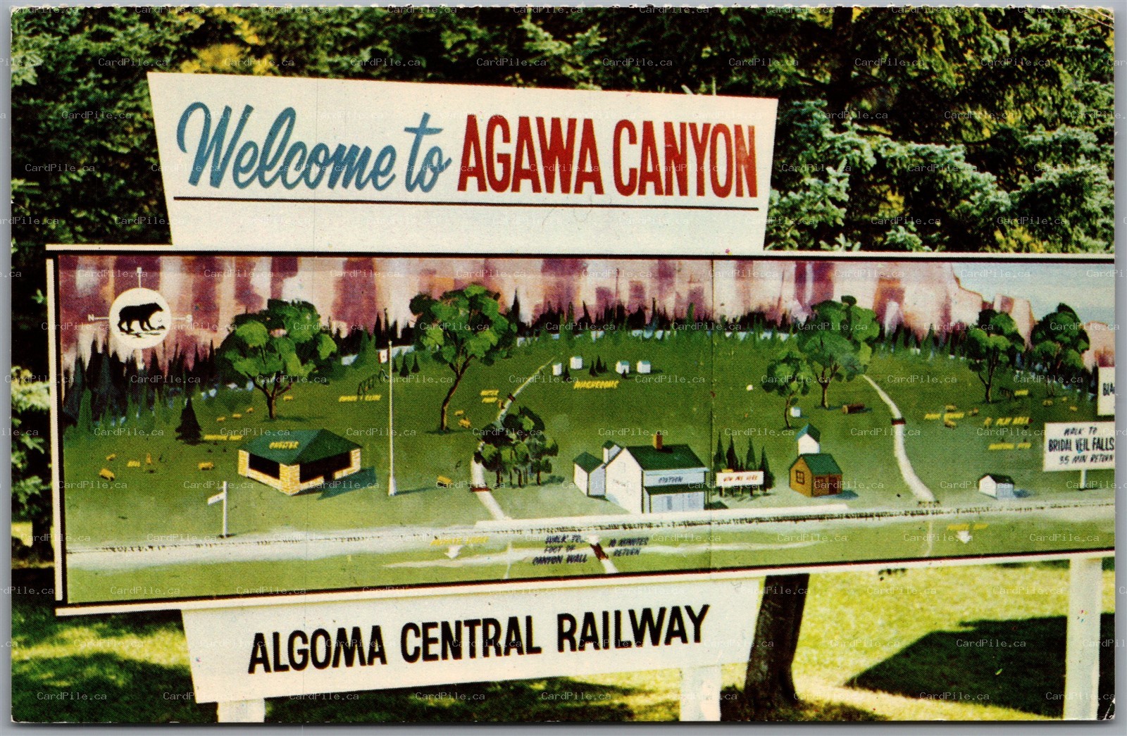Postcard Welcome to Agawa Canyon Park Algoma Central Railway Deceptive Sign