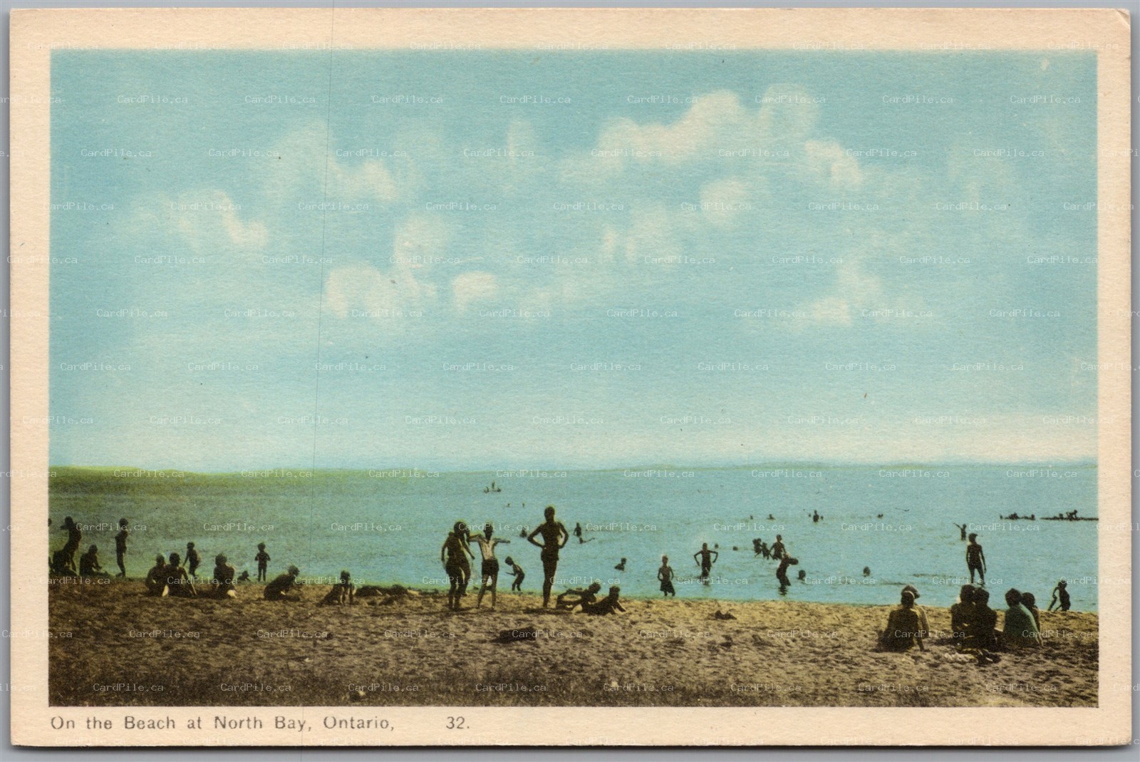 Postcard North Bay Ontario On the Beach Bathers Lake Nippising District