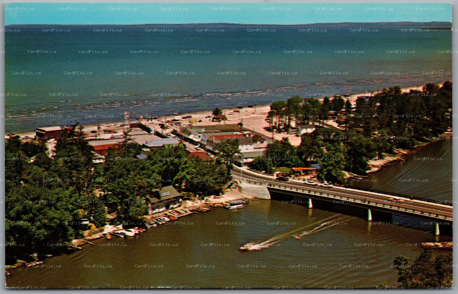 Postcard Wasaga Beach Ontario c1960s Aerial View Boating Georgian Bay Simcoe Co.