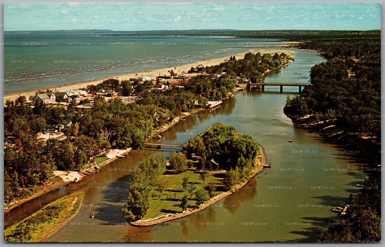Postcard Wasaga Beach Ontario c1960s Aerial View Nottawasaga River Georgian Bay