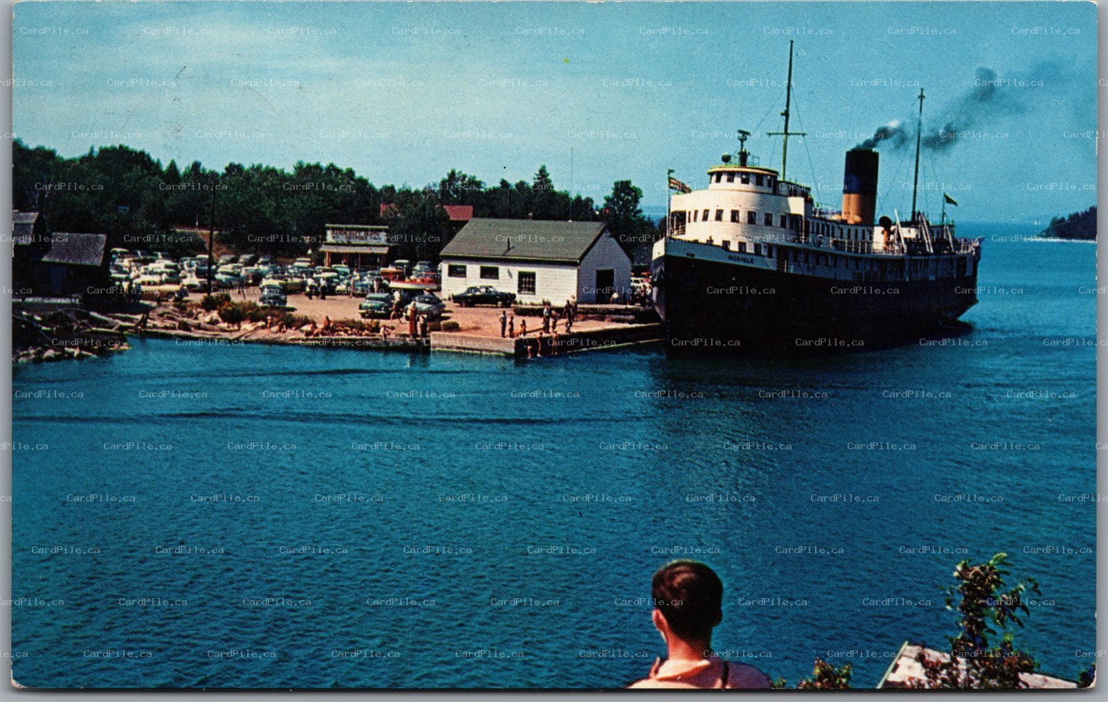 Postcard Tobermory Ontario c1959 S. S. Norisle at Dock Old Cars Bruce County
