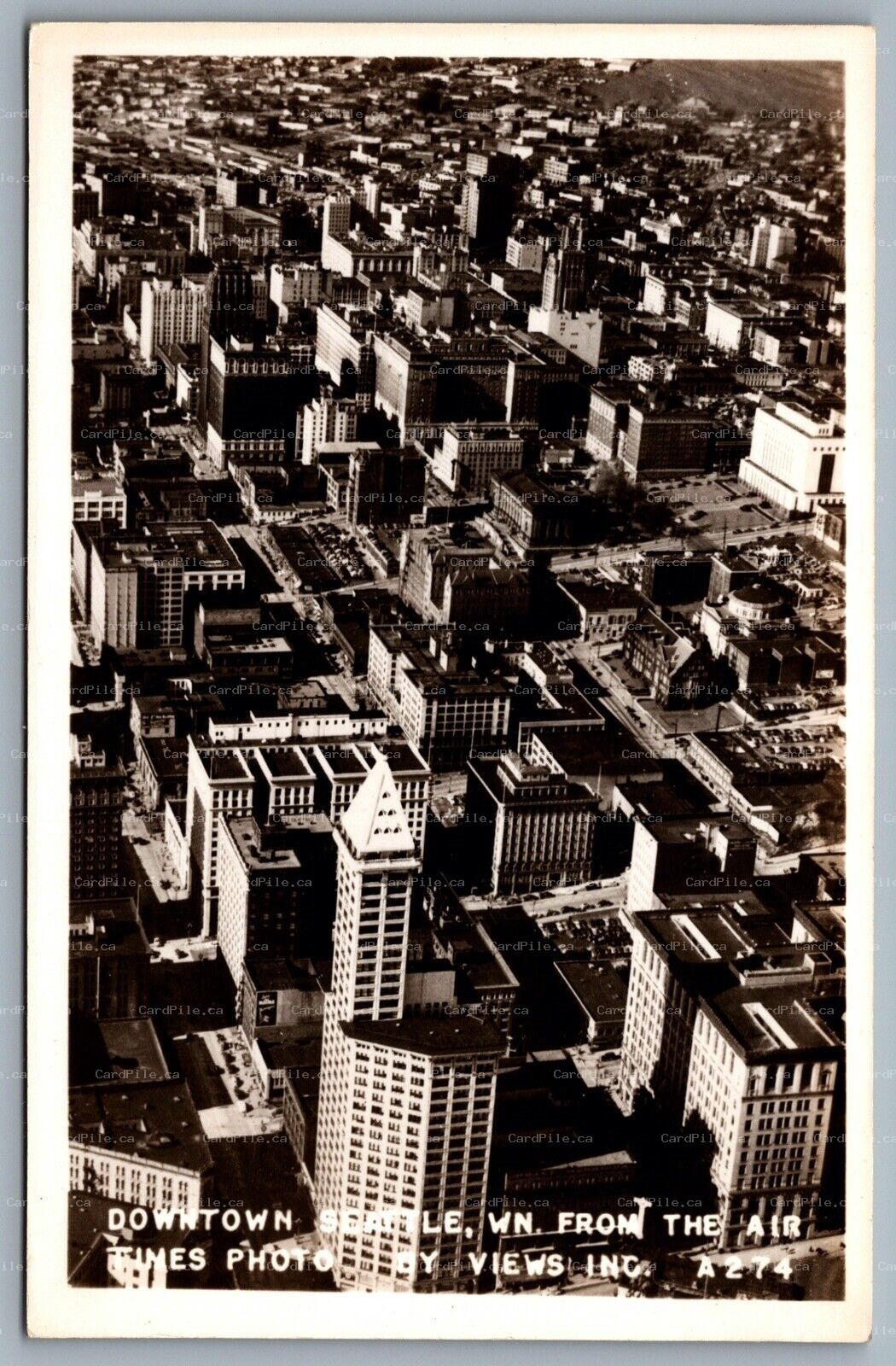 Postcard RPPC Seattle WA c1960s Aerial View of Downtwon Seattle From The Air