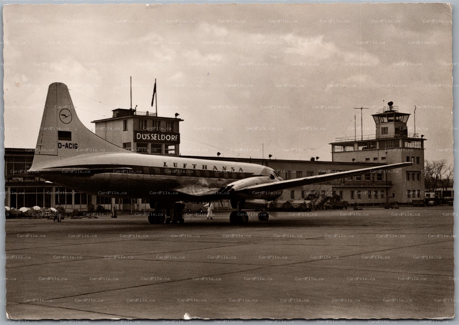 Postcard RPPC c1950s Düsseldorf Germany Airport Lufthansa Convair 340 Airplane