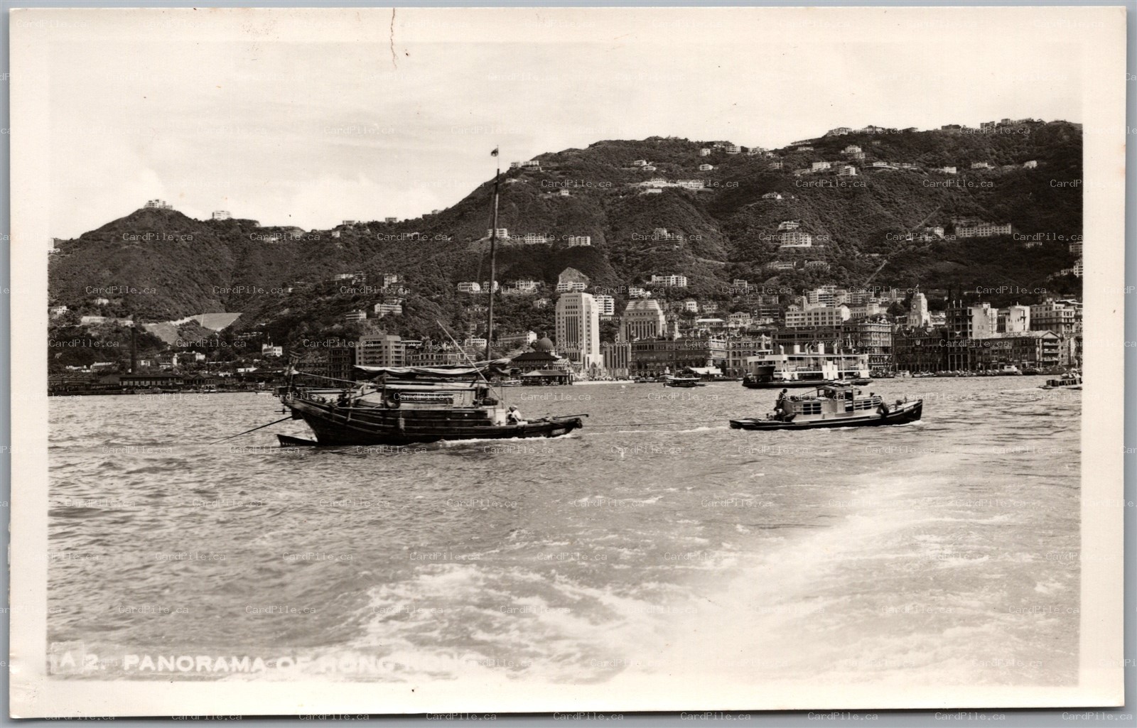 Postcard RPPC c1950s Hong Kong China Panorama View Skyline Boats *as is*