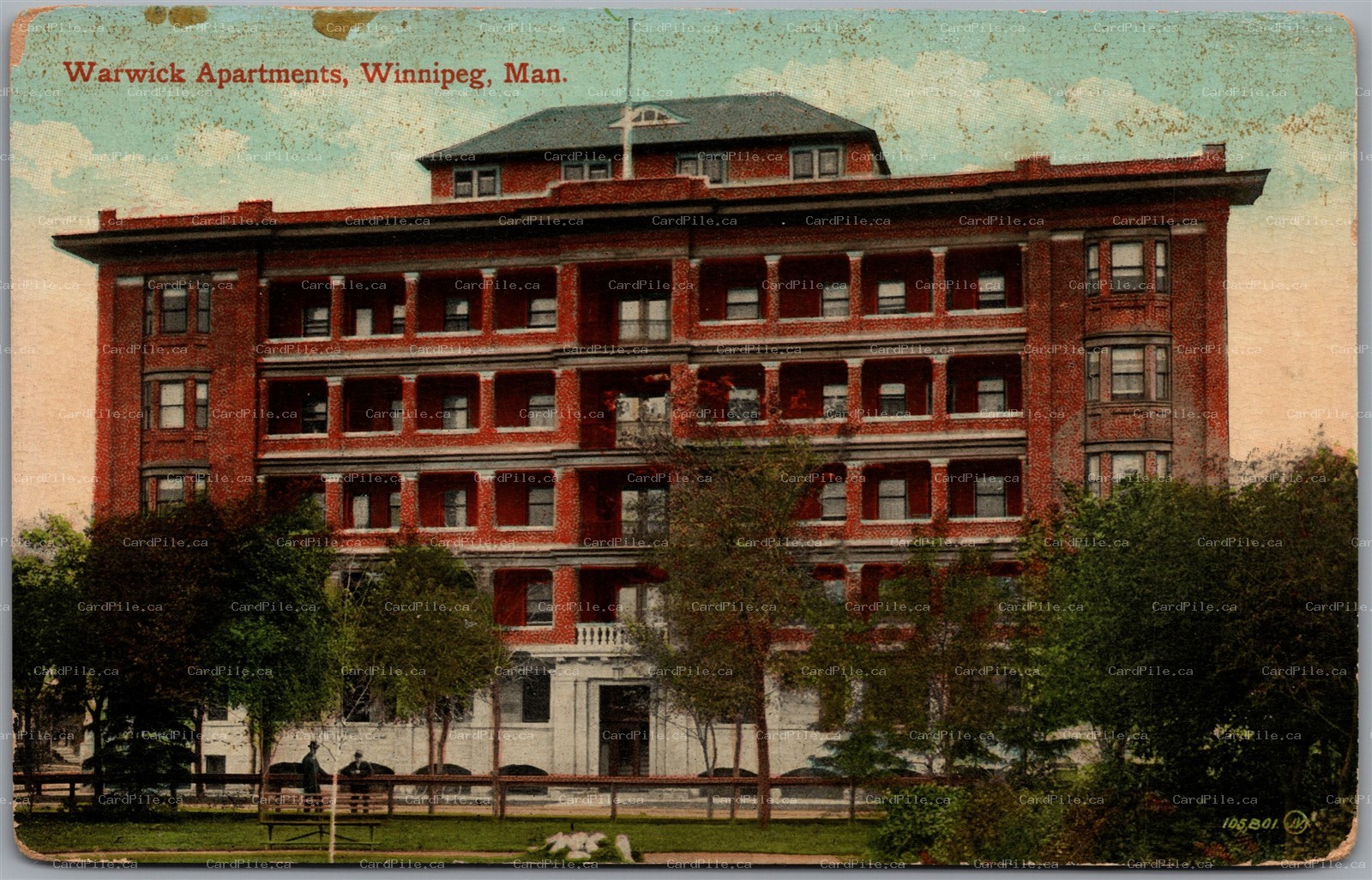 Postcard Winnipeg Manitoba c1913 Warwick Apartments Demolished 1982
