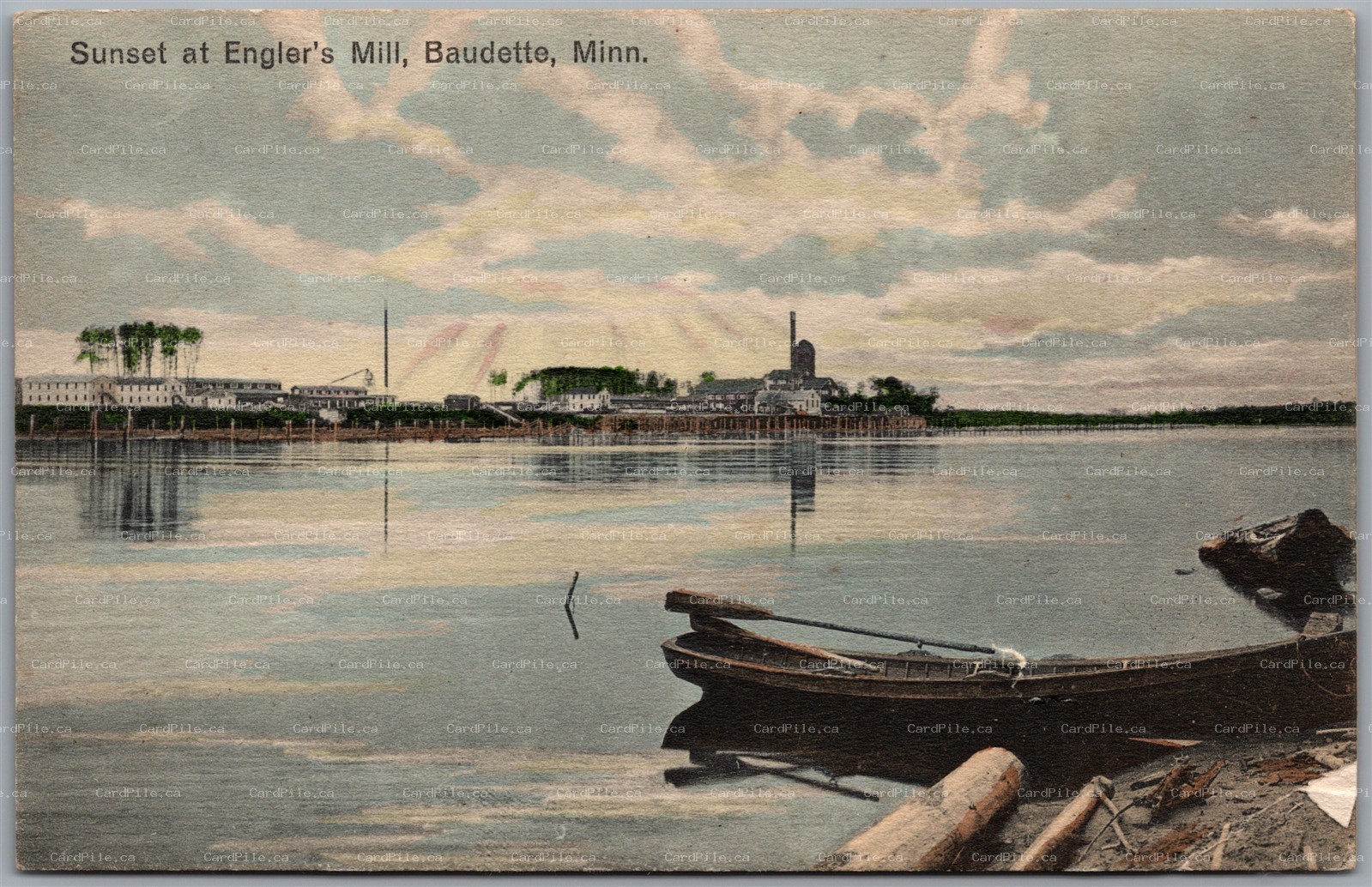 Postcard Baudette Minnesota c1910s Sunset at Engler's Mill Scenic View *as is*