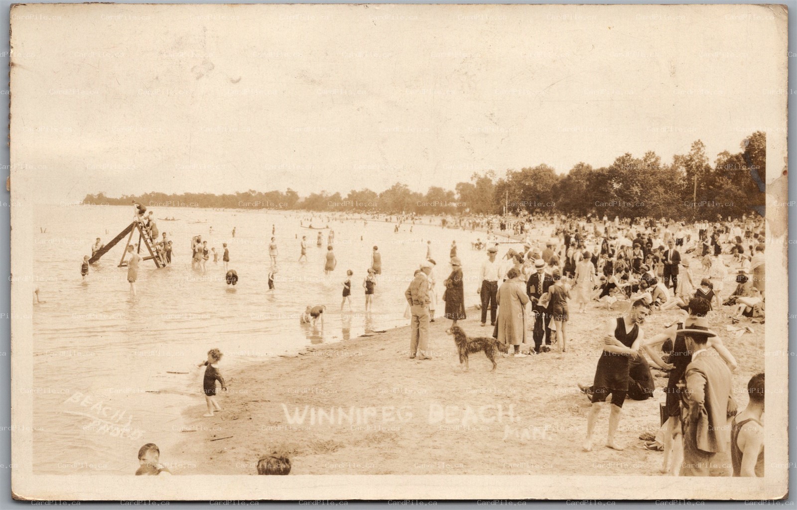 Postcard RPPC c1932 Winnipeg Beach Manitoba Bathers Swimming Lake by Beachs