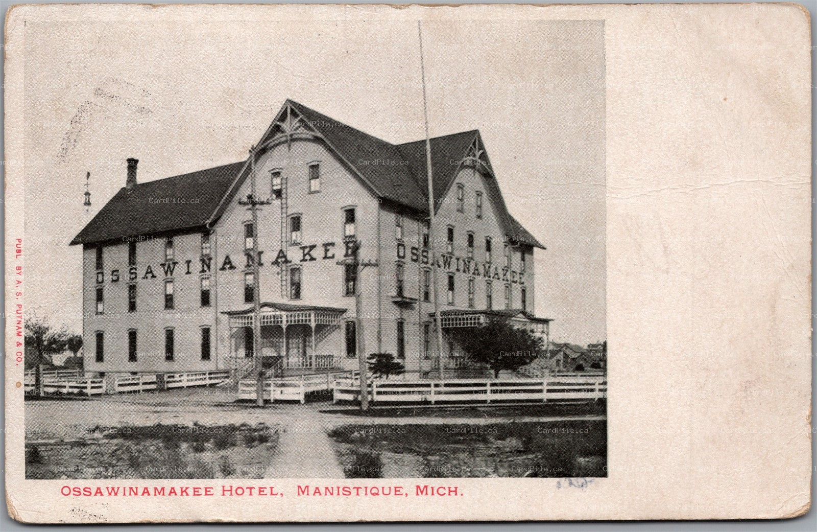 Postcard Manistique Michigan c1907 Ossawinamakee Hotel Schoolcraft County