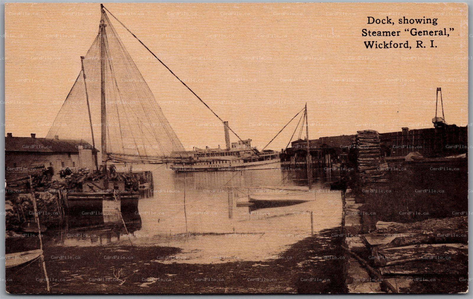 Postcard Wickford Rhode Island c1910s Dock Showing Steamer General