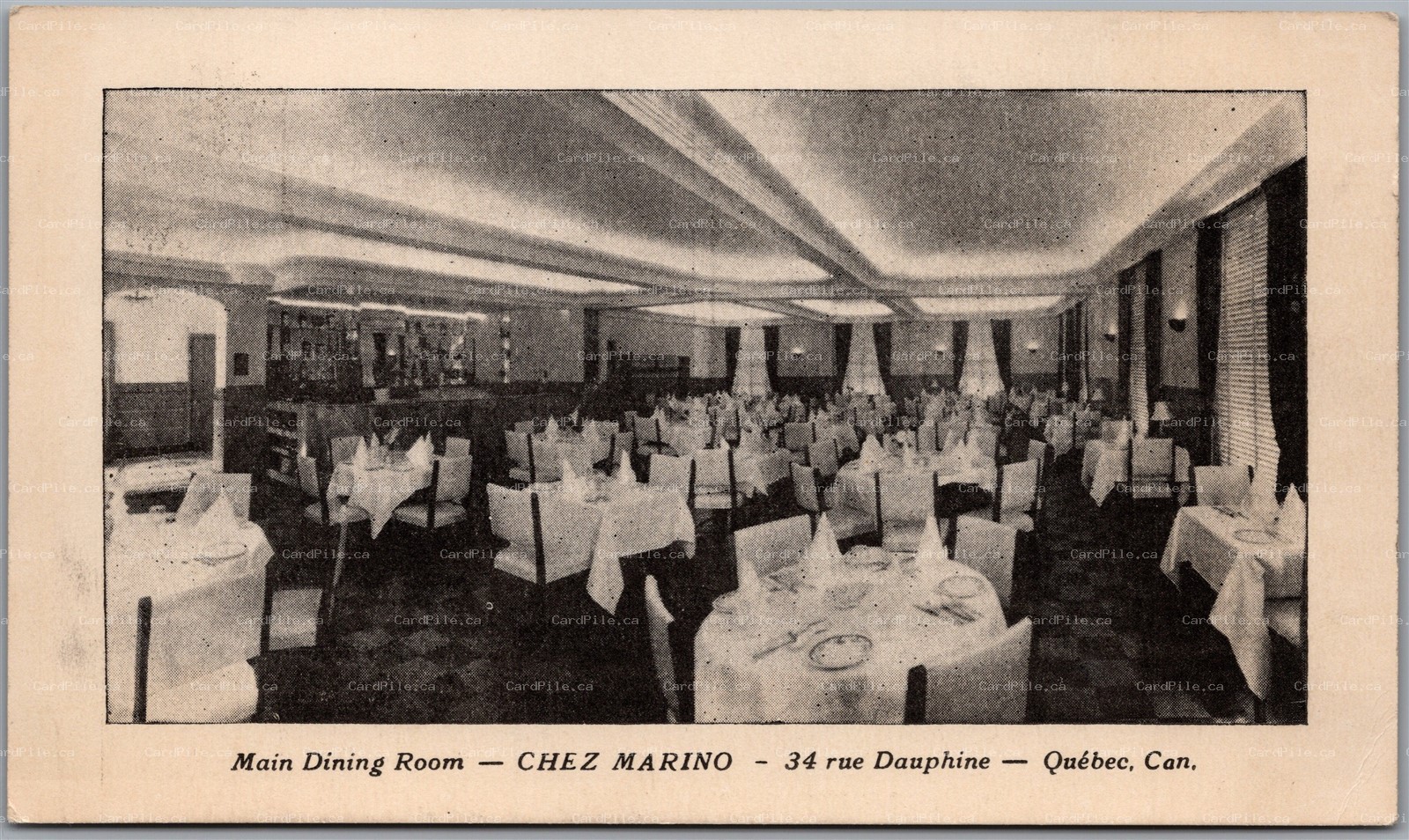 Postcard Dauphine Quebec c1930s Chez Marino Main Dining Room Interior View
