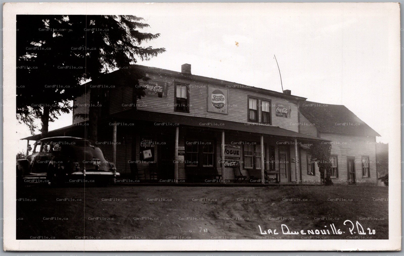 Postcard RPPC 1951 Lac Quenouille Quebec General Store Pepsi and Coca Cola Signs