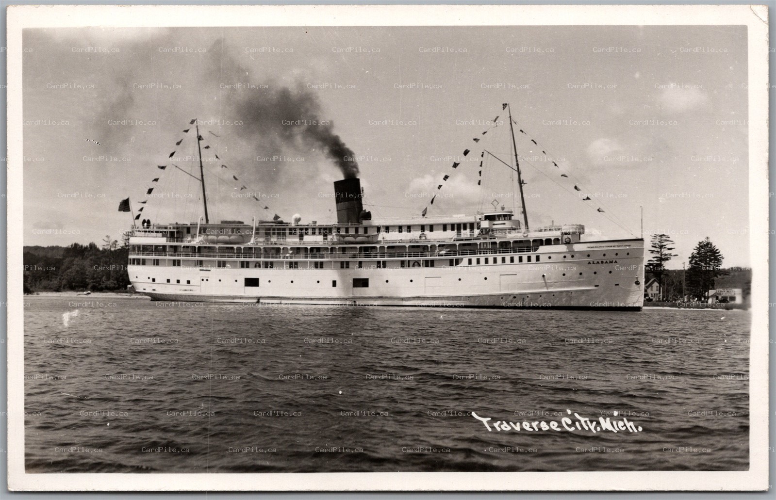 Postcard RPPC c1940s Traverse City Michigan Maritime Passenger Ship Alabama