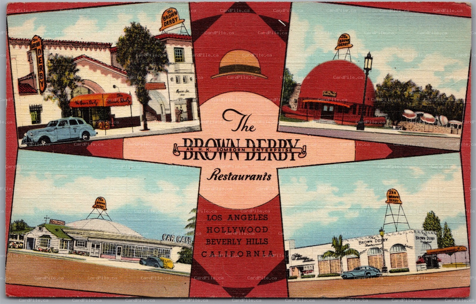 Postcard California c1944 The Brown Derby Multi Views Los Angeles Hollywood 